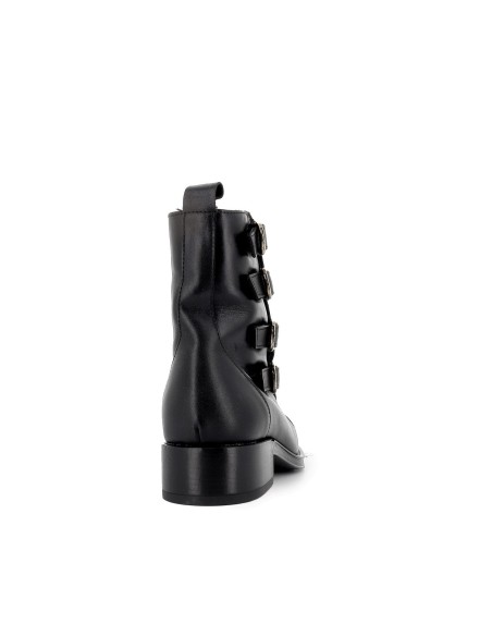 Botín piel lisa negra hebillas mujer