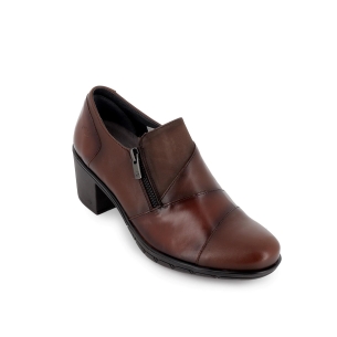 Zapato de tacon medio piel marron mujer comodo 2