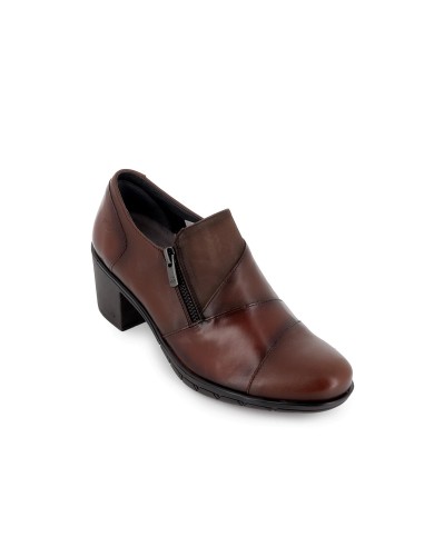 Zapato de tacon medio piel marron mujer comodo