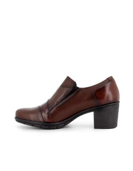 Zapato de tacon medio piel marron mujer comodo