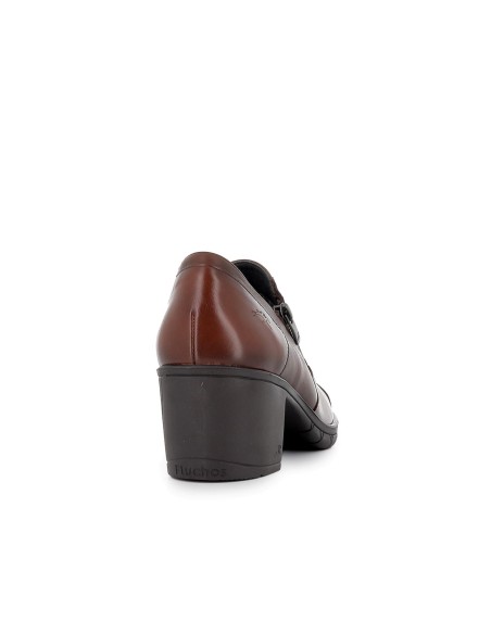 Zapato de tacon medio piel marron mujer comodo