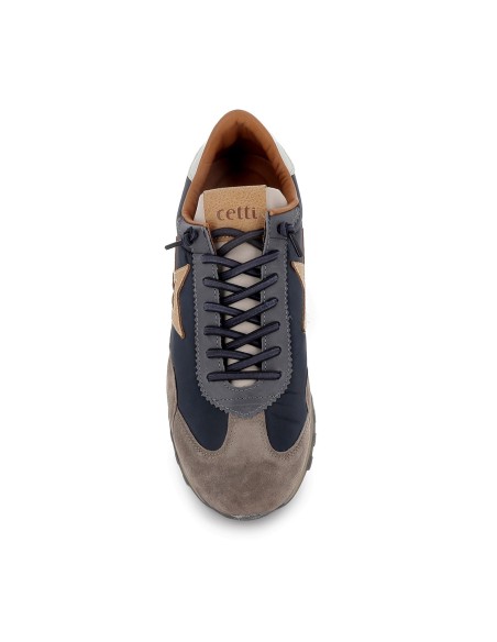 Sneakers piel y nylon combinado azul hombre