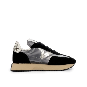 Deportivas nylon y serraje cordones mujer negro y talon serpiente