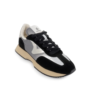 Deportivas nylon y serraje cordones mujer negro y talon serpiente 2