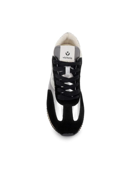 Deportivas nylon y serraje cordones mujer negro y talon serpiente