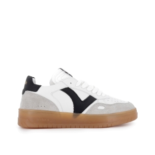 Deportivas piel serraje contrastes y cordon comoda mujer blanca