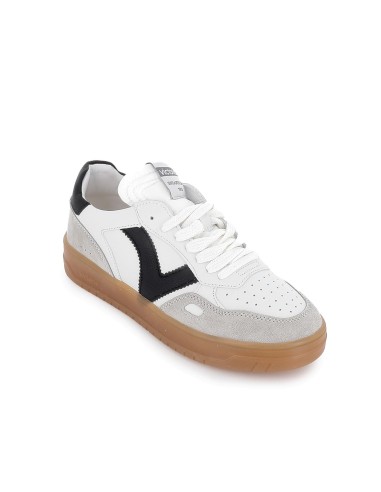 Deportivas piel serraje contrastes y cordon comoda mujer blanca