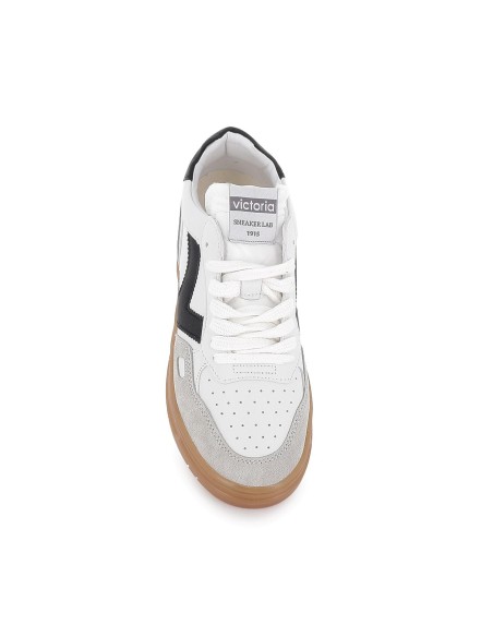 Deportivas piel serraje contrastes y cordon comoda mujer blanca