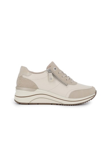 Deportiva casual piel cuero cordones y cremallera mujer beige