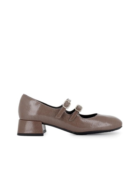 Zapato correas piel charol con tacon mujer taupe