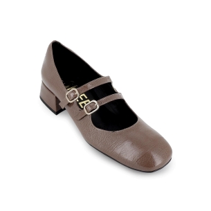 Zapato correas piel charol con tacon mujer taupe 2