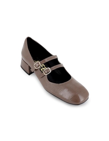 Zapato correas piel charol con tacon mujer taupe