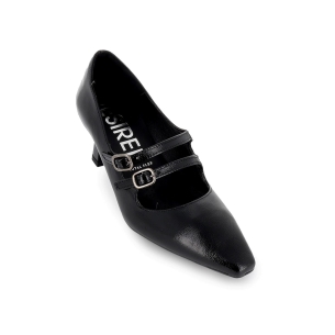 Zapato con correas piel puntera y tacon fino mujer negro 2