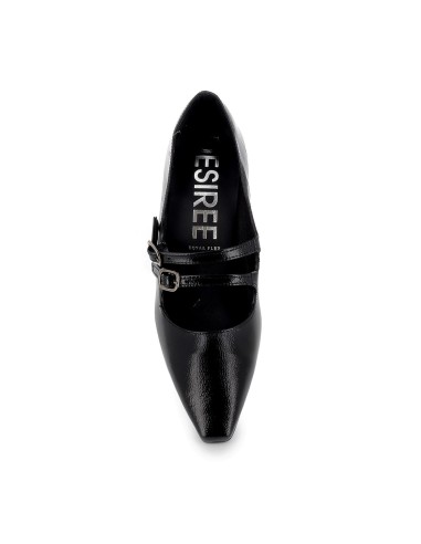 Zapato con correas piel puntera y tacon fino mujer negro