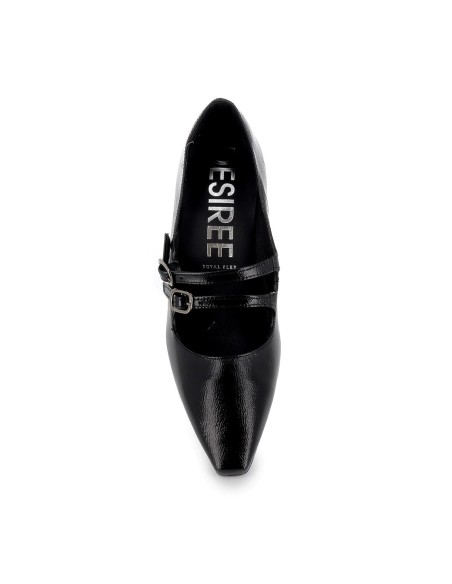 Zapato con correas piel puntera y tacon fino mujer negro