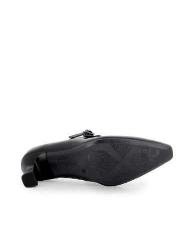 Zapato con correas piel puntera y tacon fino mujer negro