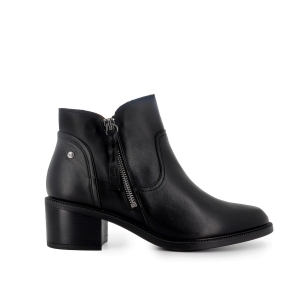 Botín piel corte irregular tacon bajo cremallera mujer negra