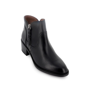 Botín piel corte irregular tacon bajo cremallera mujer negra 2
