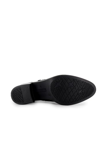 Botín piel corte irregular tacon bajo cremallera mujer negra