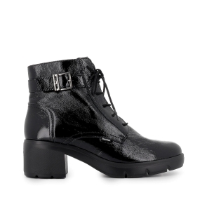 Botin militar charol cordones y hebilla tacon mujer negro