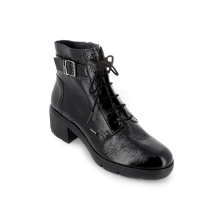 Botin militar charol cordones y hebilla tacon mujer negro 2