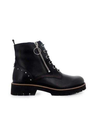 Bota militar piel con cremallera lateral mujer negra