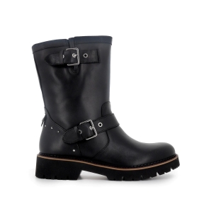 Bota biker piel con hebillas y suela volumen mujer negro