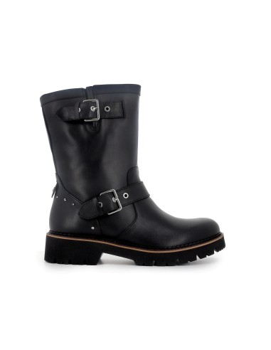 Bota biker piel con hebillas y suela volumen mujer negro