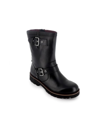 Bota biker piel con hebillas y suela volumen mujer negro