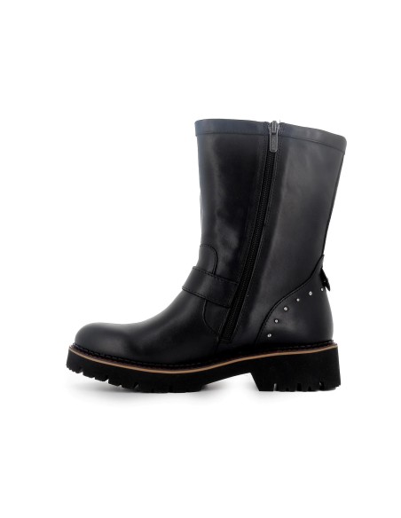 Bota biker piel con hebillas y suela volumen mujer negro