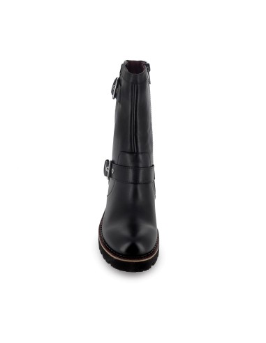 Bota biker piel con hebillas y suela volumen mujer negro