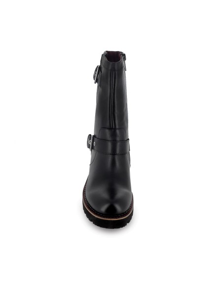 Bota biker piel con hebillas y suela volumen mujer negro