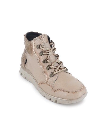 Botin piel con cordones y cremallera interior mujer marfil