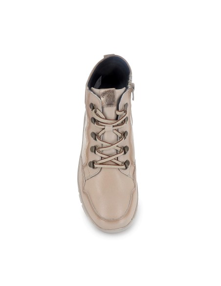 Botin piel con cordones y cremallera interior mujer marfil