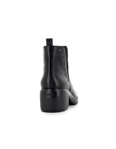 Botin piel elasticos con tacon mujer negro