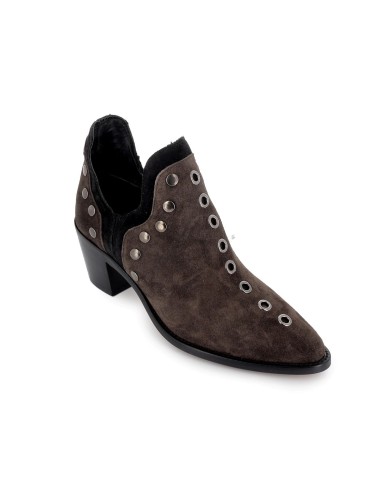 Botín piel lisa con aberturas y tachas para mujer tacon gris