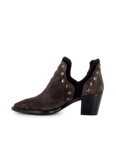 Botín piel lisa con aberturas y tachas para mujer tacon gris