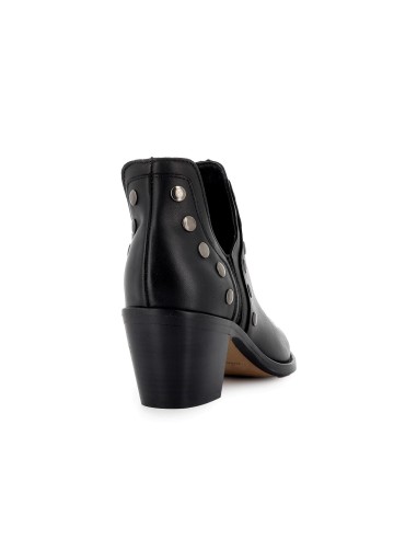 Botín piel lisa con aberturas y tachas para mujer tacon negro