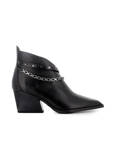 Botin piel de corte irregular con cadeneta y cremallera mujer negro