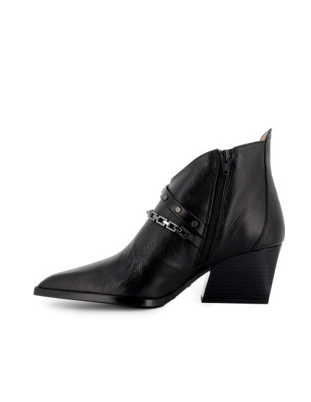 Botin piel de corte irregular con cadeneta y cremallera mujer negro