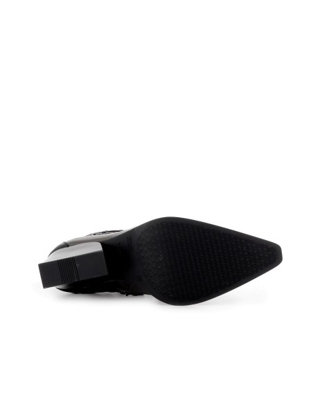 Botin piel de corte irregular con cadeneta y cremallera mujer plata