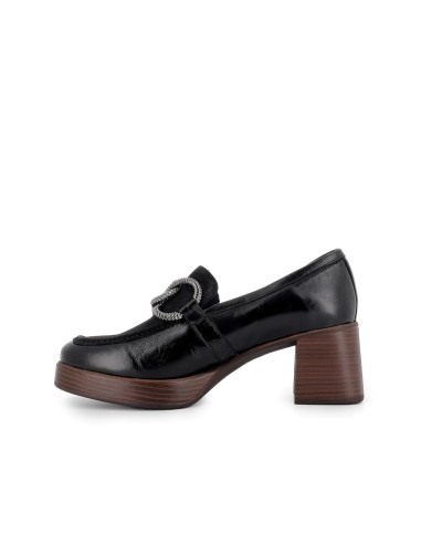 Mocasin cadeneta piel con tacón ancho y plataforma mujer negro