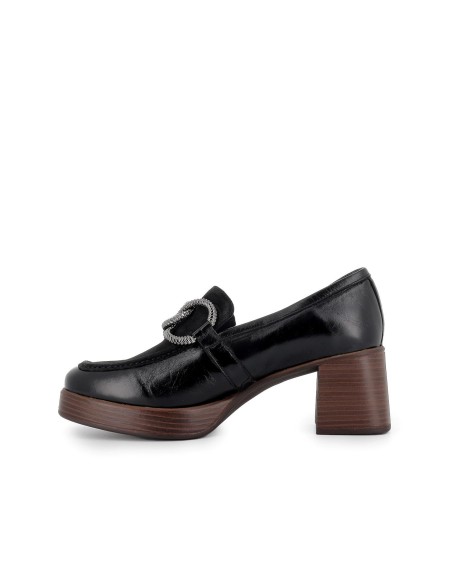Mocasin cadeneta piel con tacón ancho y plataforma mujer negro