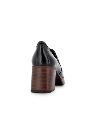 Mocasin cadeneta piel con tacón ancho y plataforma mujer negro