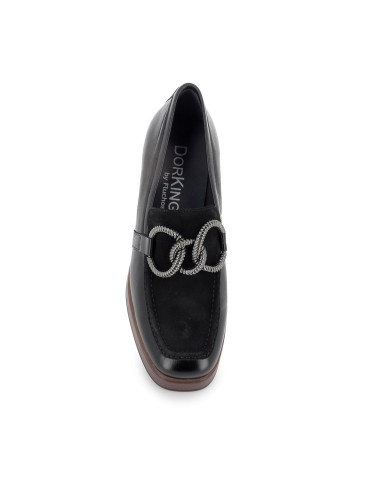 Mocasin cadeneta piel con tacón ancho y plataforma mujer negro