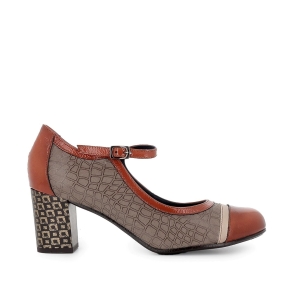 Original bailarina piel tacón con correa mujer rojo