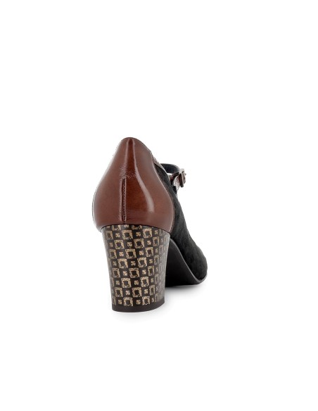 Original bailarina piel tacón con correa mujer marron