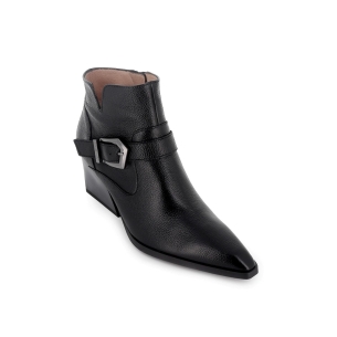 Botin piel de corte irregular con hebilla y cremallera mujer negro 2