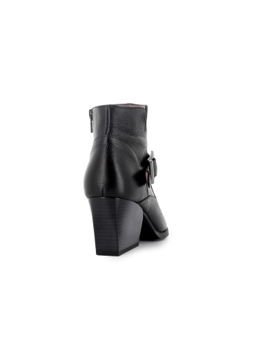 Botin piel de corte irregular con hebilla y cremallera mujer negro