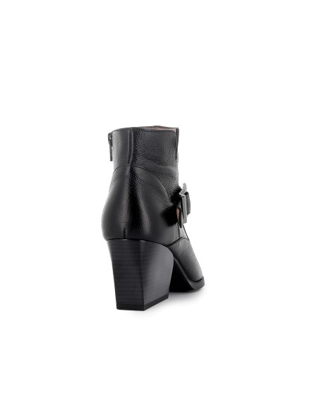 Botin piel de corte irregular con hebilla y cremallera mujer negro